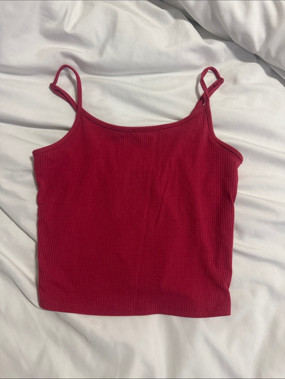 American Eagle Outfitters Ribbed Spaghetti Strap Crop Top - Raspberry